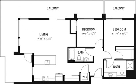 Floor plan for 2 beds, 2 baths, 1120 sqft